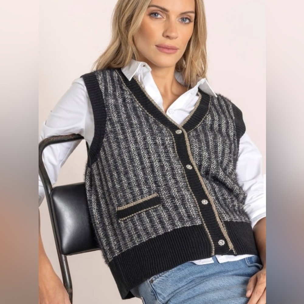 Cliche’ Classic Women XL Sweater Vest Rhinestone Wool Blend Career Corpcore Chic